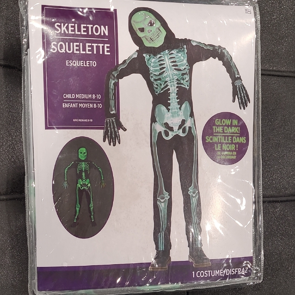 Glow-In-The-Dark Skeleton Kids Halloween Costume (Black & Green)